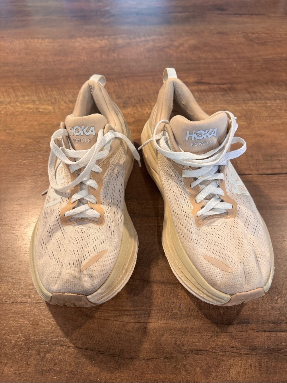 HOKA Bondi 8 Women’s 10.5 B Beige White Running Walking Shoes